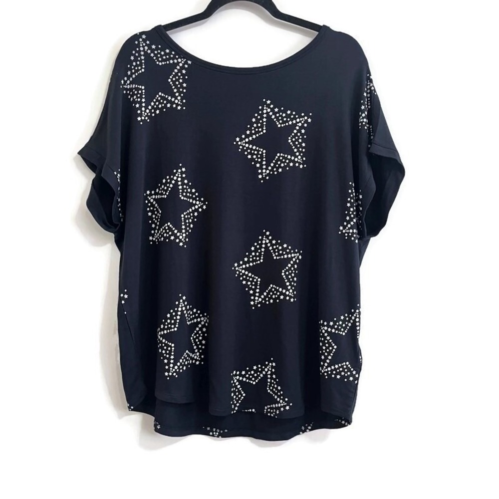 Buffalo David Bitton Women Rhinestone Star Top Large Black Y2K Stretch Soft Glam
